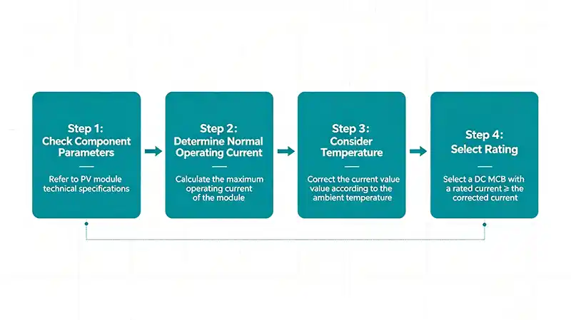 flowchart for selecting correct DC MCB rating for solar PV strings