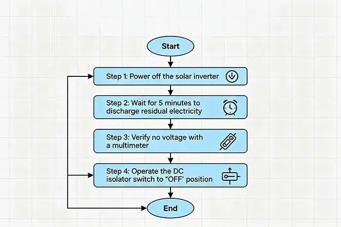 safety procedure diagram for using dc isolator switch in solar inverter maintenance