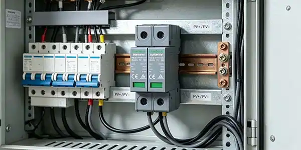 DC surge protection device installed in a distribution box