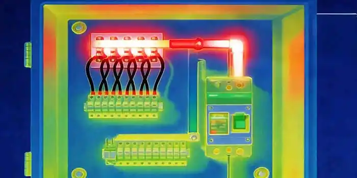 thermal image of overheated dc fuse holder terminal in solar combiner box