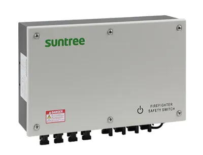 A panel level rapid shutdown switch mounted on a solar panel frame, showing compact design and DC connectors