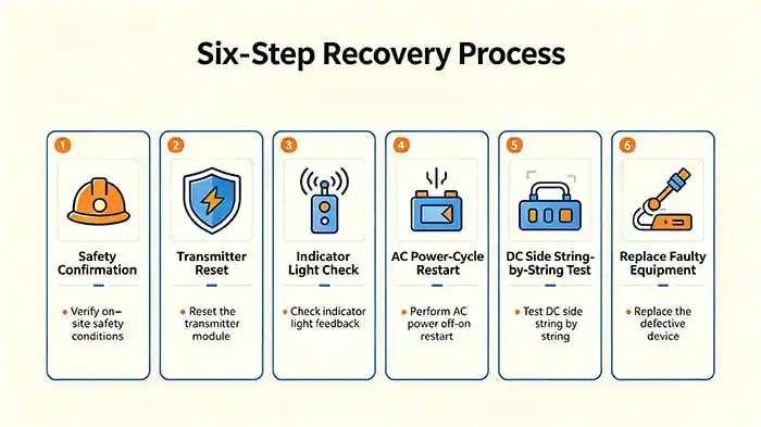 six-step systematic recovery procedure for rapid shutdown device after shutdown test