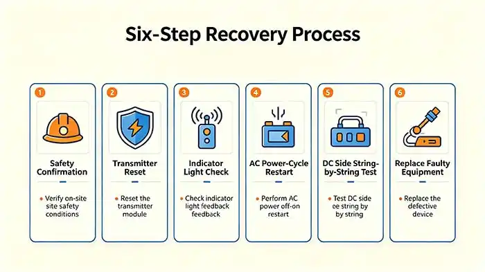 six-step systematic recovery procedure for rapid shutdown device after shutdown test