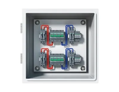 PV combiner box internal wiring showing positive