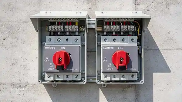 waterproof DC isolator installed outdoors for solar PV system